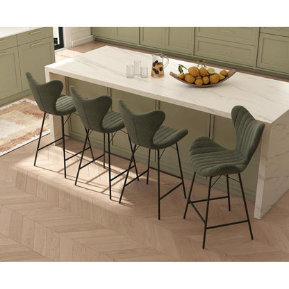 Moderner Barhocker 4er Set mit Chenille & Stepp-Rückenlehne Grün