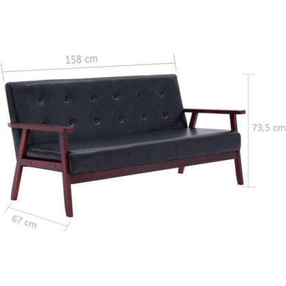 3-Sitzer Sofa Schwarz Kunstleder mit Holzbeinen