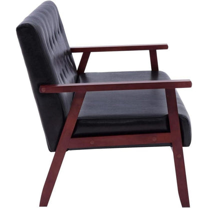 3-Sitzer Sofa Schwarz Kunstleder mit Holzbeinen