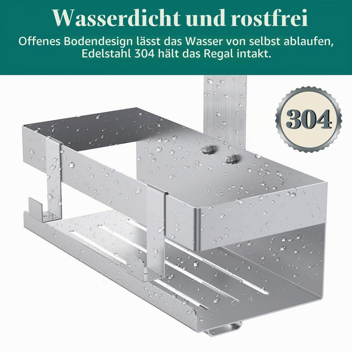 Hängende Duschablage Edelstahl ohne Bohren mit Haken