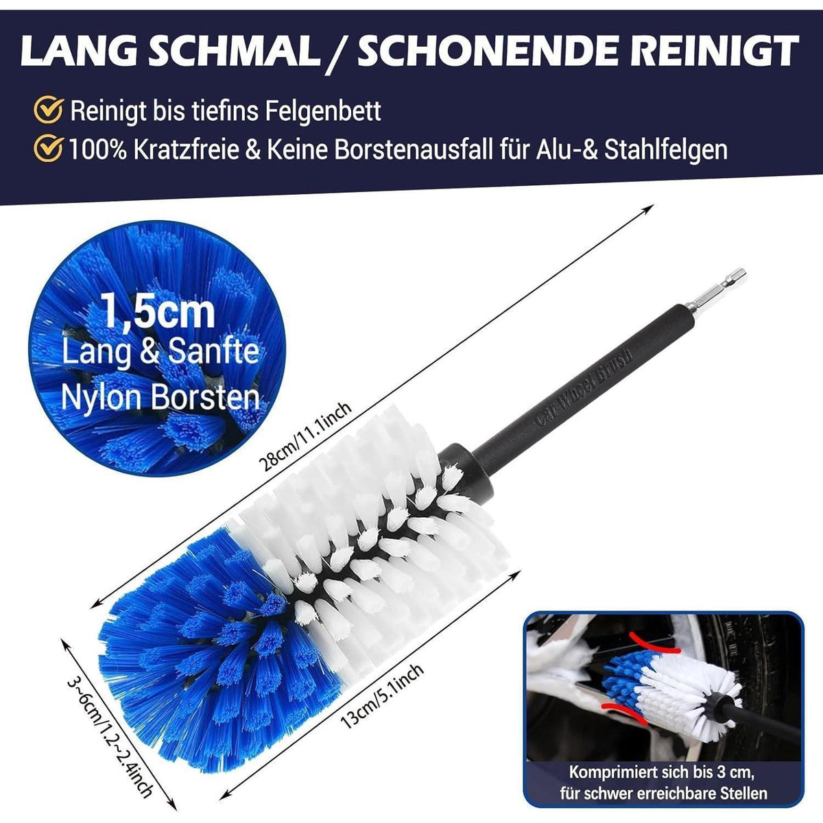 Felgenbürste für Akkuschrauber – Reinigungsset für Felgen & Reifen