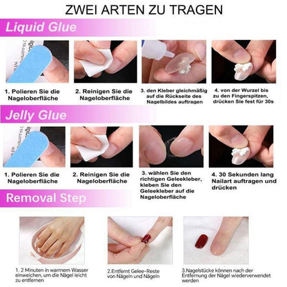 Kurze, grüne & rosa French Press on Nails mit Blumen Design