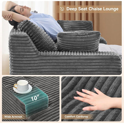 Modernes Cord Sofa mit Schlaffunktion – Grau, Boneless Couch