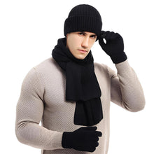 Herren Winter Set: Mütze, Schal & Touchscreen Handschuhe Schwarz