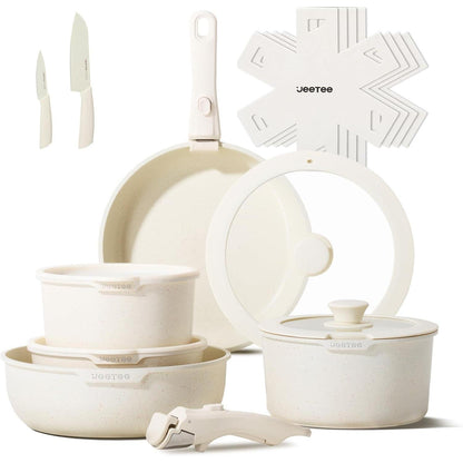 17-teiliges Topf- und Pfannenset mit abnehmbarem Griff, Induktion, Beige