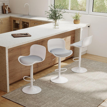 Höhenverstellbarer Barhocker 4er Set Weiß/Grau mit Fußstütze