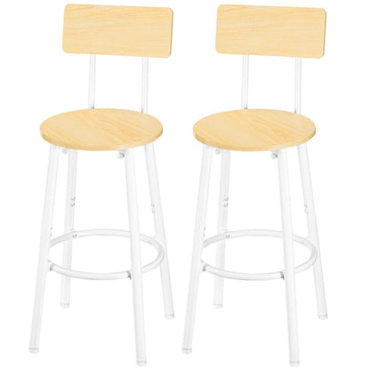 Barhocker Set 2er-Pack mit Rückenlehne & Fußstütze – Weiß & Naturholz