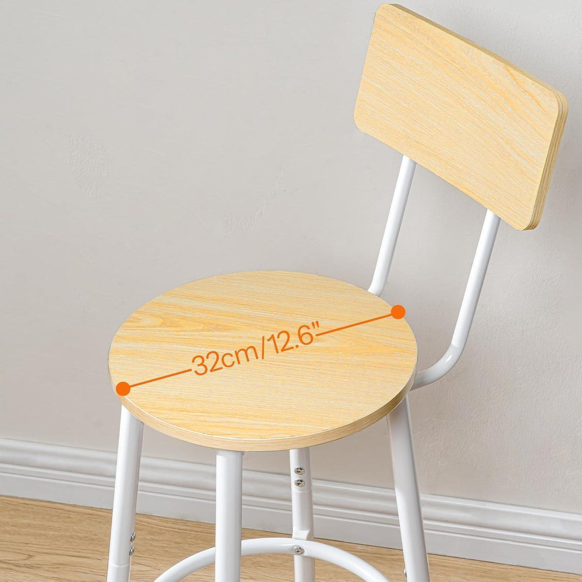 Barhocker Set 2er-Pack mit Rückenlehne & Fußstütze – Weiß & Naturholz
