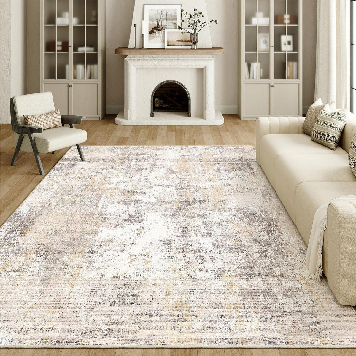 Beiger Grau Teppich 200x300cm – Waschbar & Rutschfest