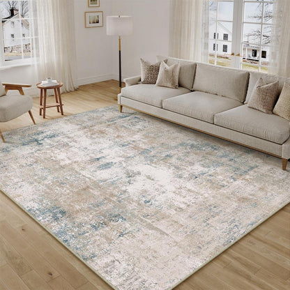 Beiger Blau Teppich 200x300cm – Waschbar & Rutschfest