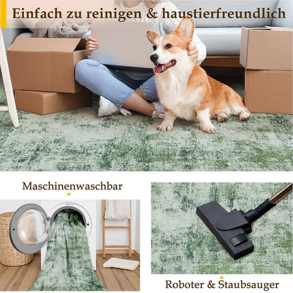 Grüner Teppich 240x300cm – Waschbar, Modern & Rutschfest