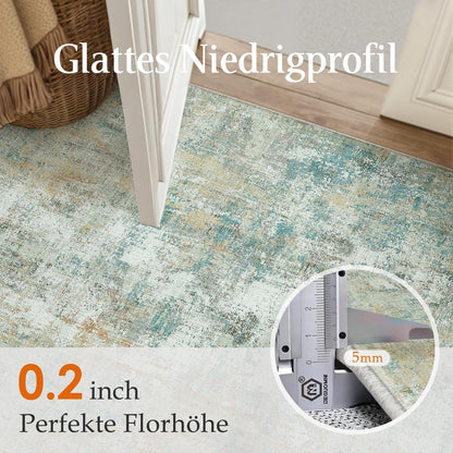 Blauer Gelber Teppich 240x300cm – Waschbar & Rutschfest