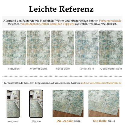 Blauer Gelber Teppich Wohnzimmer 180x270cm Waschbar & Rutschfest