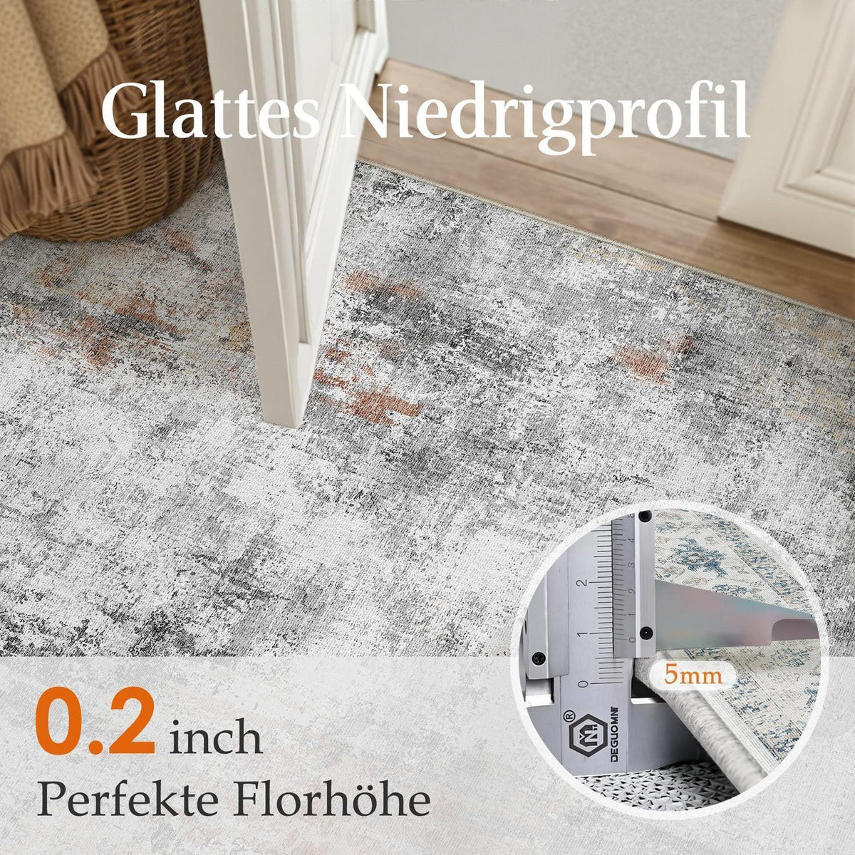 Grauer Wohnteppich Rot 240x300cm – Waschbar & Rutschfest