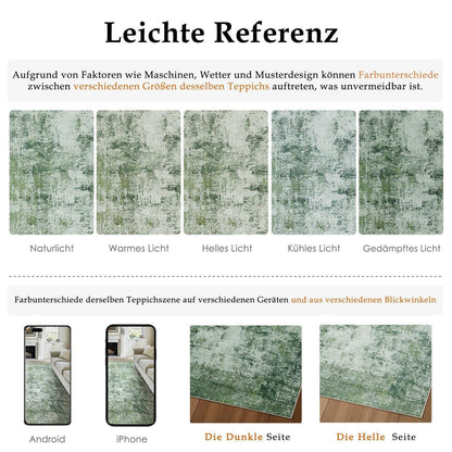 Grüner Teppich Wohnzimmer 150x210cm – Waschbar & Rutschfest