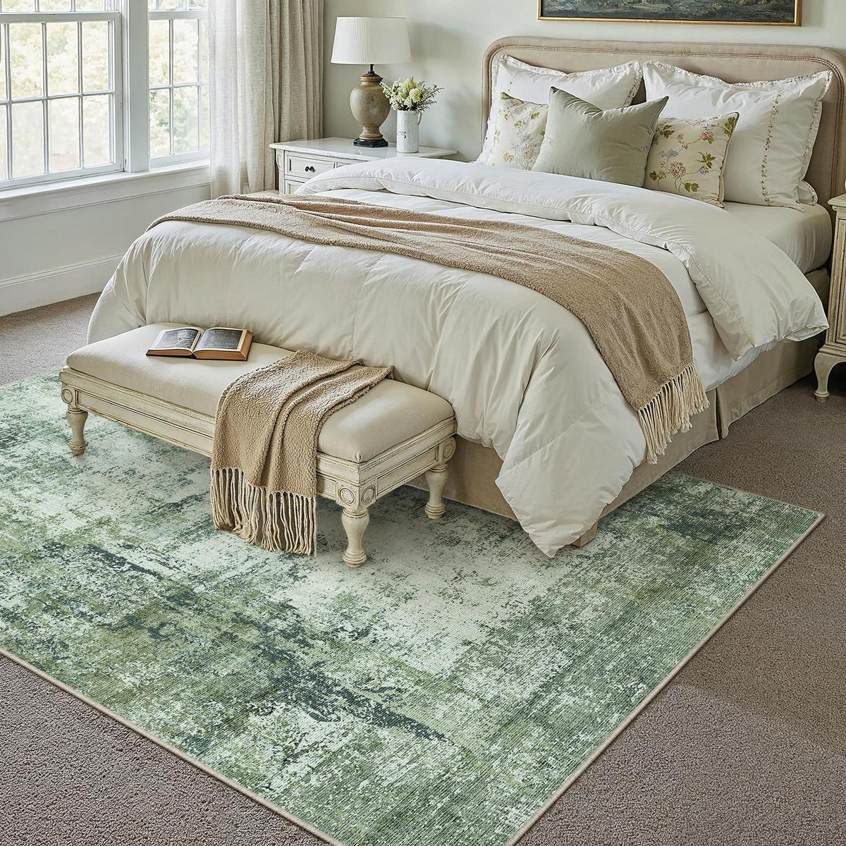 Grüner Teppich Wohnzimmer 150x210cm – Waschbar & Rutschfest
