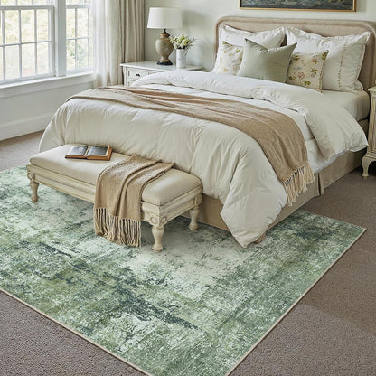 Grüner Teppich Wohnzimmer 150x210cm – Waschbar & Rutschfest