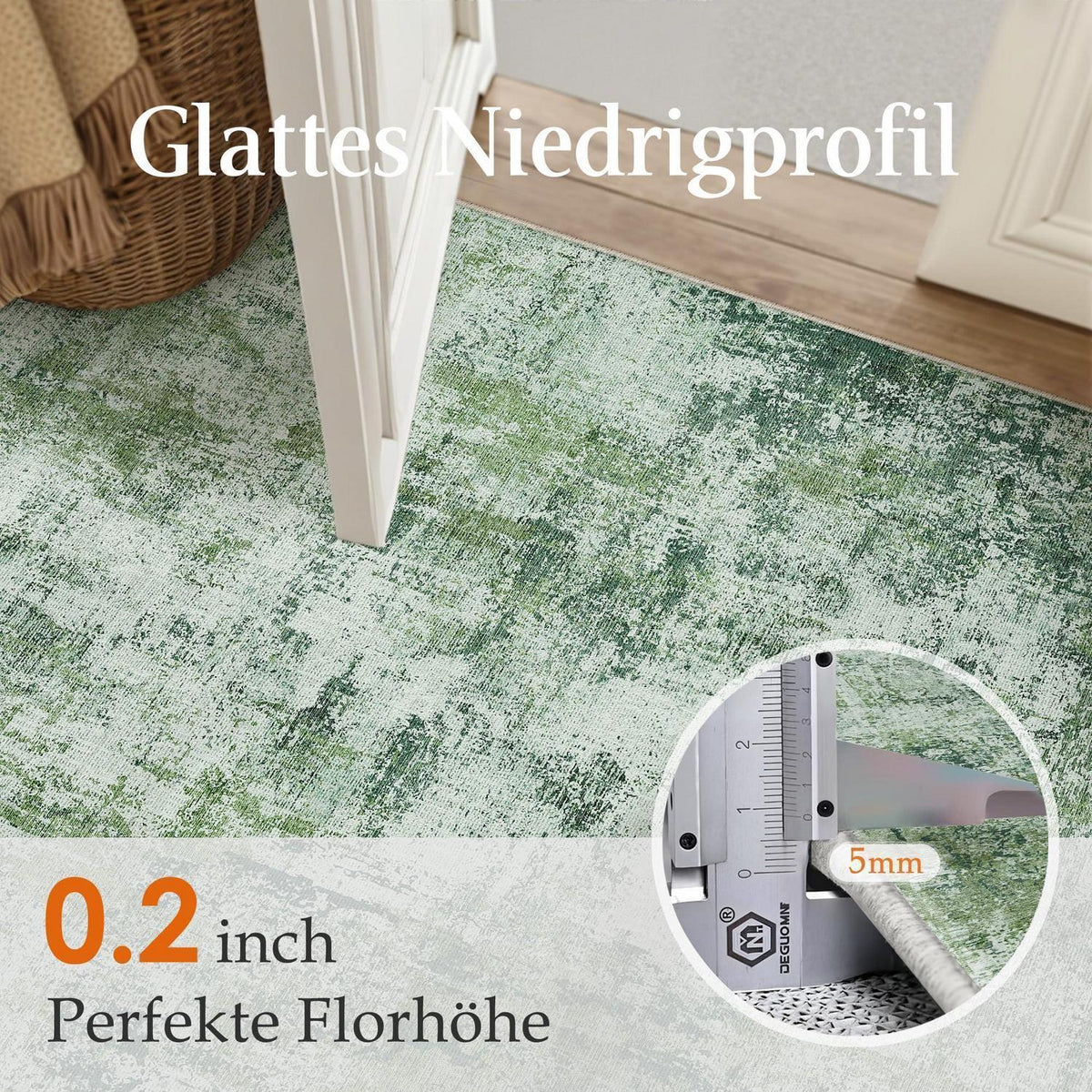 Grüner Teppich Wohnzimmer 150x210cm – Waschbar & Rutschfest