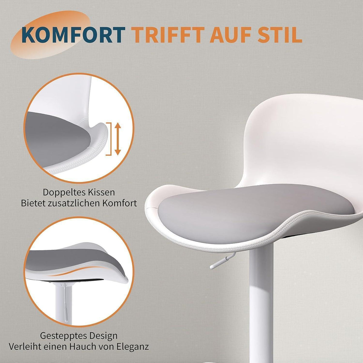 Höhenverstellbarer Barhocker mit Fußstütze – Weiß/Grau