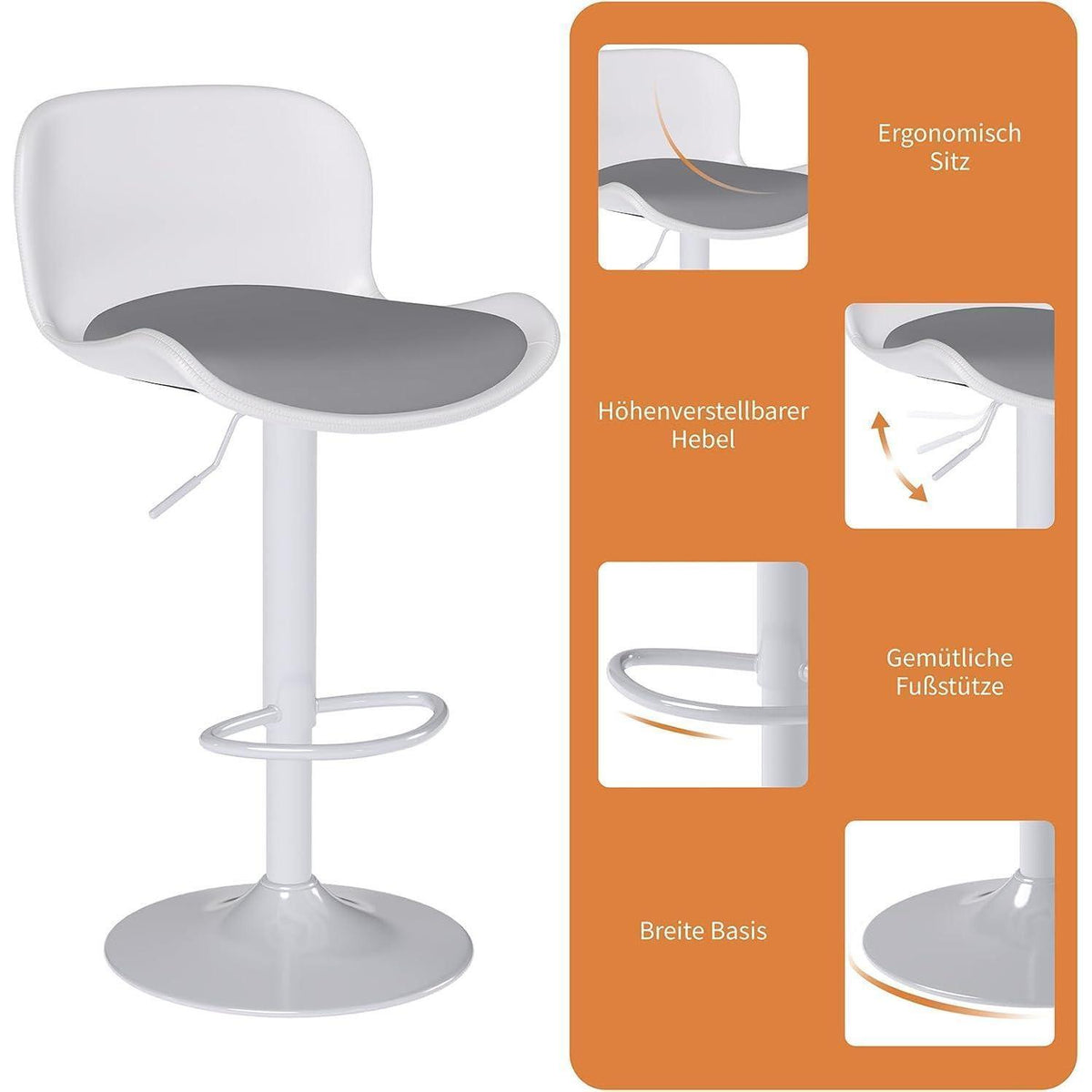 Höhenverstellbarer Barhocker 2er Set Weiß/Grau