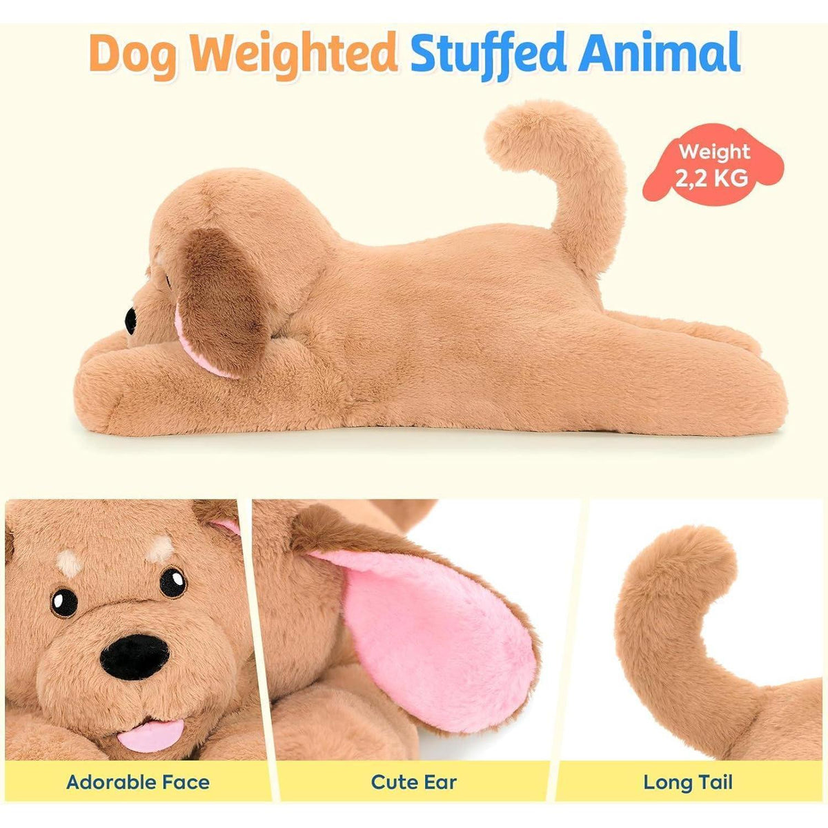 Gewichteter Kuscheltier Hund 65cm - Plüsch Kissen zum Kuscheln