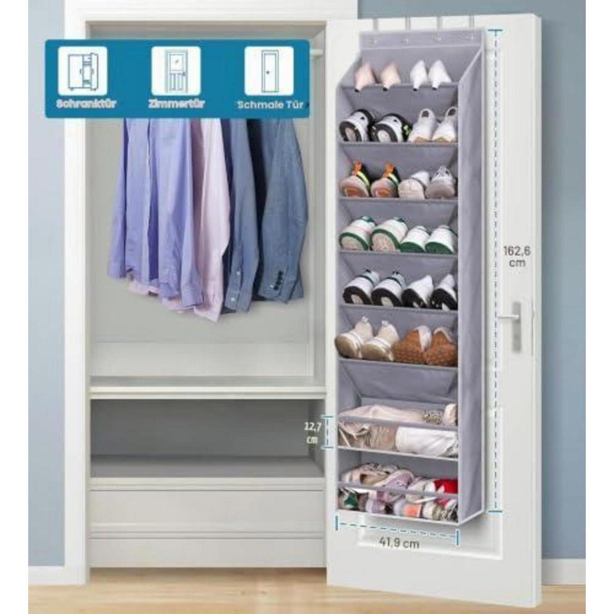 Hängendes Schuhregal Tür Organizer – 8 Regale für 20 Paar Schuhe