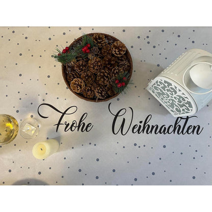 Wasserabweisende Weihnachtstischdecke Oval 140x180 - Schneeflocke & Tannenbaum