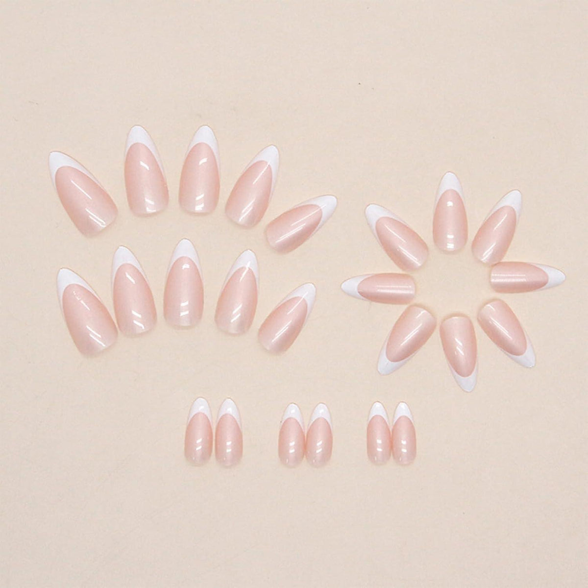 24er Set Mandel-French Nails zum Aufkleben mit Zubehör