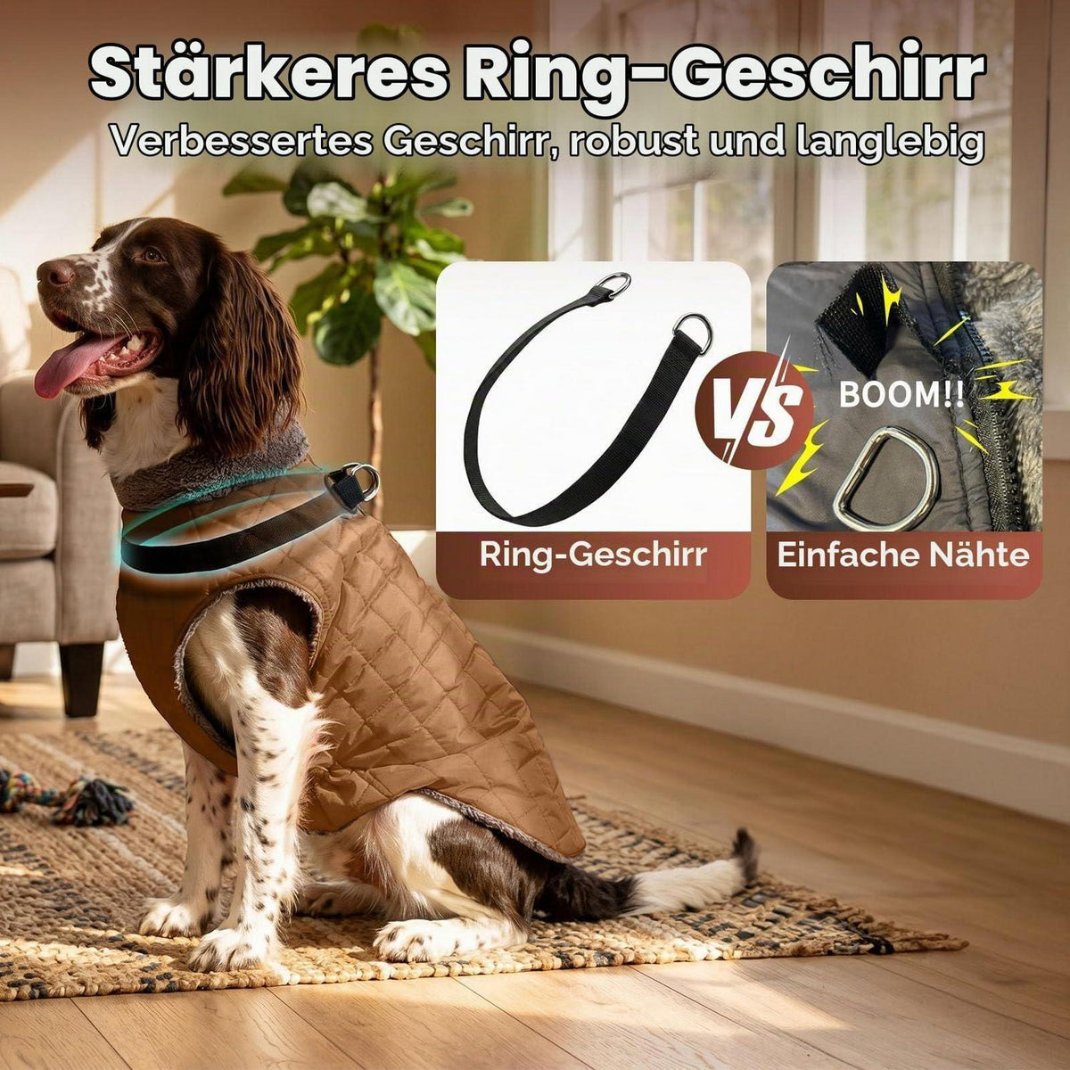 Warmer Fleece Hundemantel mit Geschirr & D-Ring – Winterjacke XS