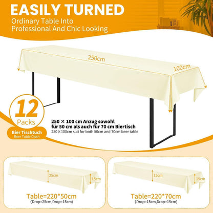 12x Biertisch Tischdecke Beige, 250x100cm – Robust & Vielseitig