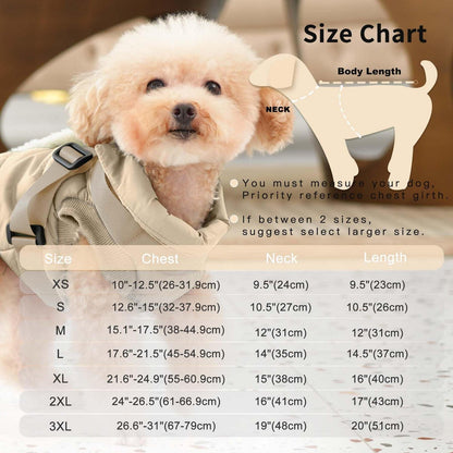 Hundejacke mit Geschirr, Fleecegefüttert, Wintermantel XS Khaki