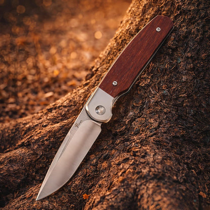 EDC Klappmesser D2 Stahl | Echtholz Griff & Timascus Clip