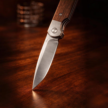 EDC Klappmesser D2 Stahl | Echtholz Griff & Timascus Clip