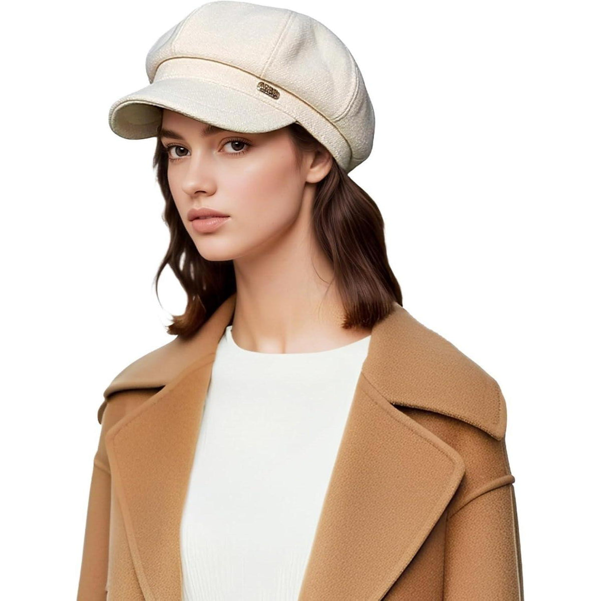 Vintage Baskenmütze Damen - Warme Winter Mütze Beige