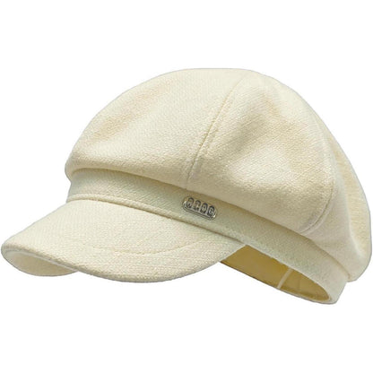 Vintage Baskenmütze Damen - Warme Winter Mütze Beige