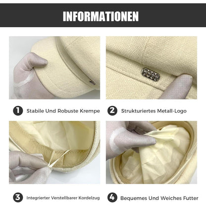 Vintage Baskenmütze Damen - Warme Winter Mütze Beige