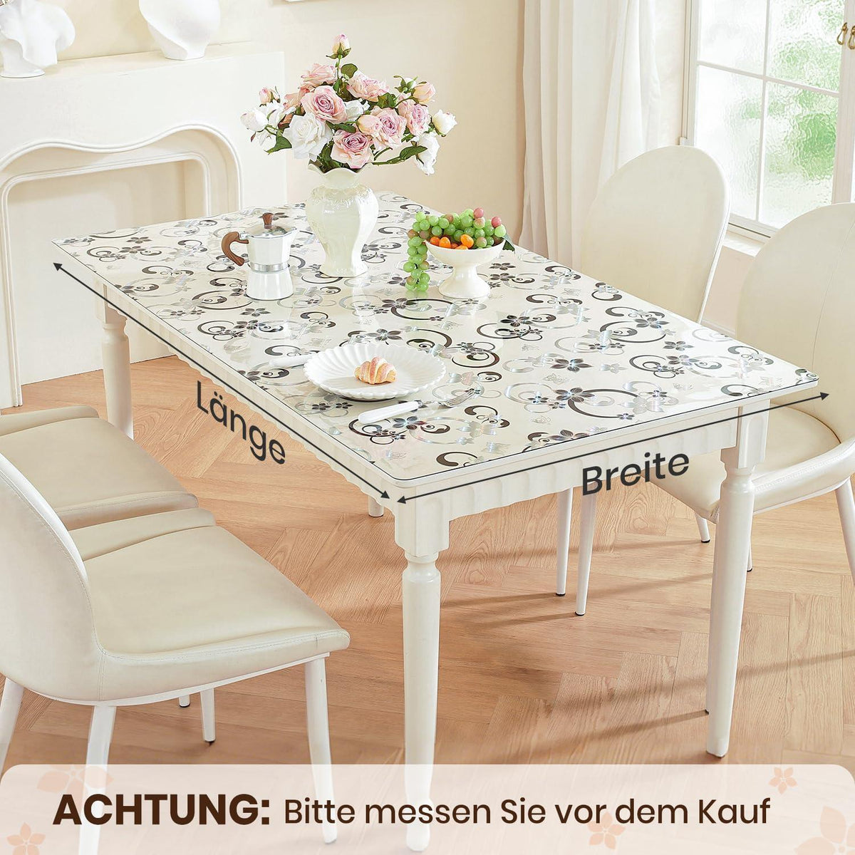 Transparente Tischfolie Blumenmuster 100x200 cm | Wasserdicht & Kratzfest
