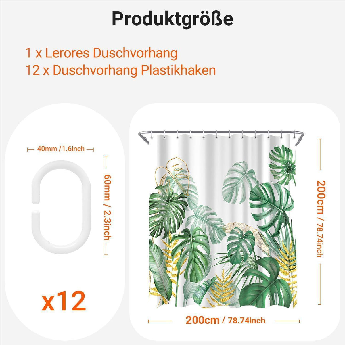 Goldrandiger Duschvorhang Bambusblätter 200x200 cm