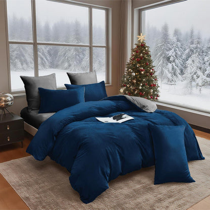 Flauschige Winterbettwäsche 220x240 Dunkelblau Grau 3-teilig
