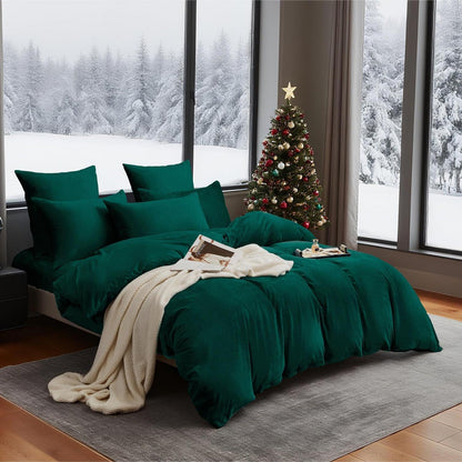 Winter Bettwäsche Set Dunkelgrün 135x200 - Warm & Flauschig