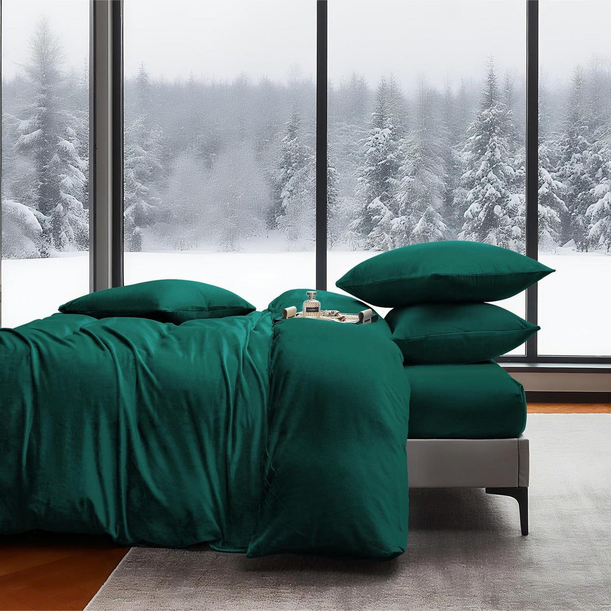 Winter Bettwäsche Set Dunkelgrün 135x200 - Warm & Flauschig