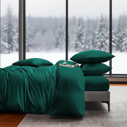 Winter Bettwäsche Set Dunkelgrün 135x200 - Warm & Flauschig