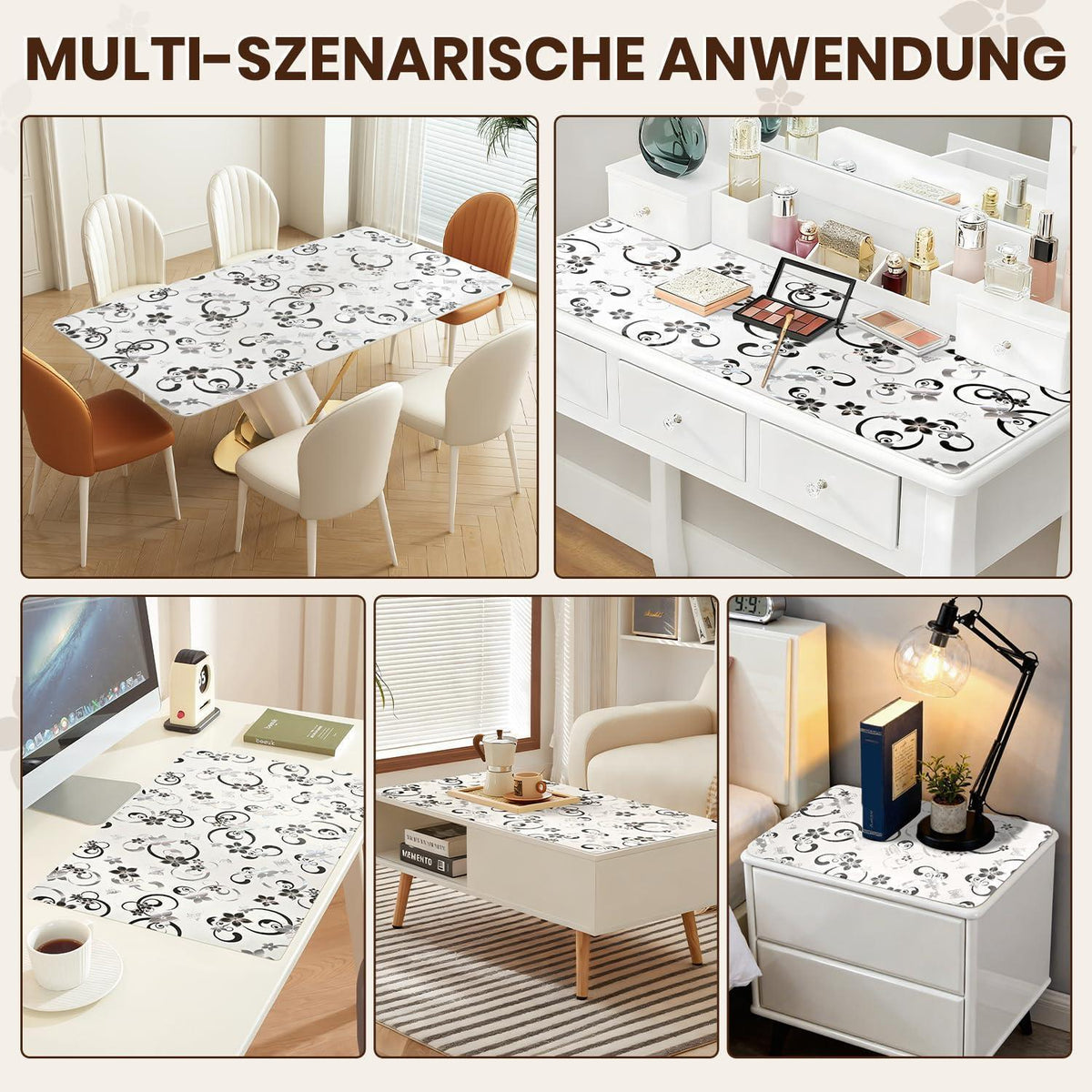 Transparente Tischfolie Blumenmuster 100x180 cm | Wasserdicht & Kratzfest