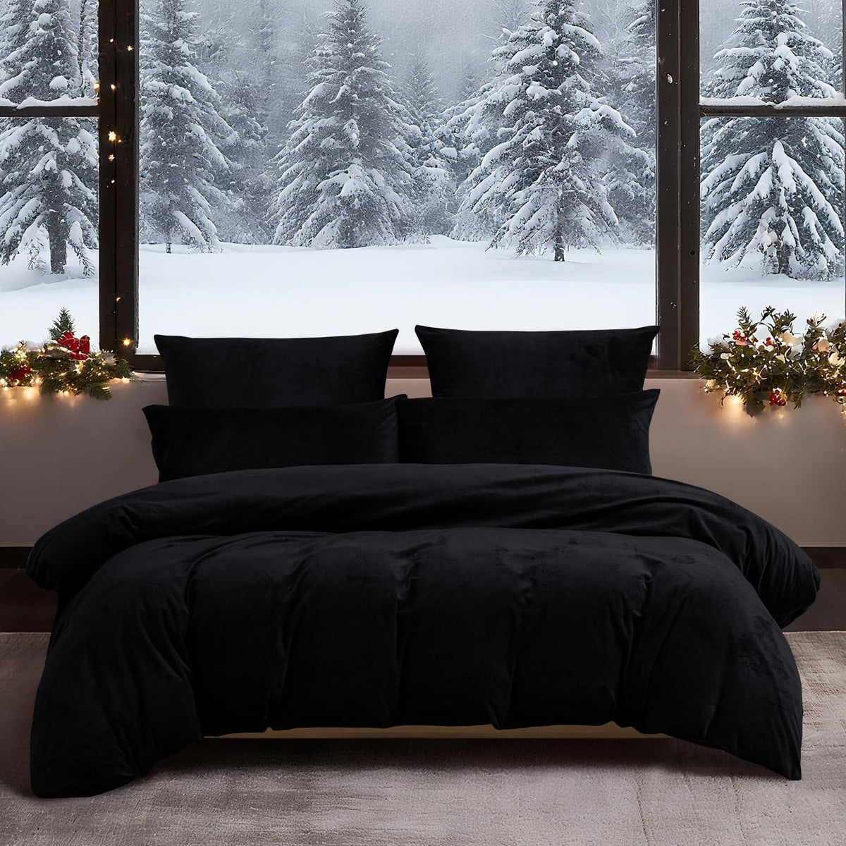 Winter Bettwäsche 135x200 - Schwarz, Flauschig & Kuschelig