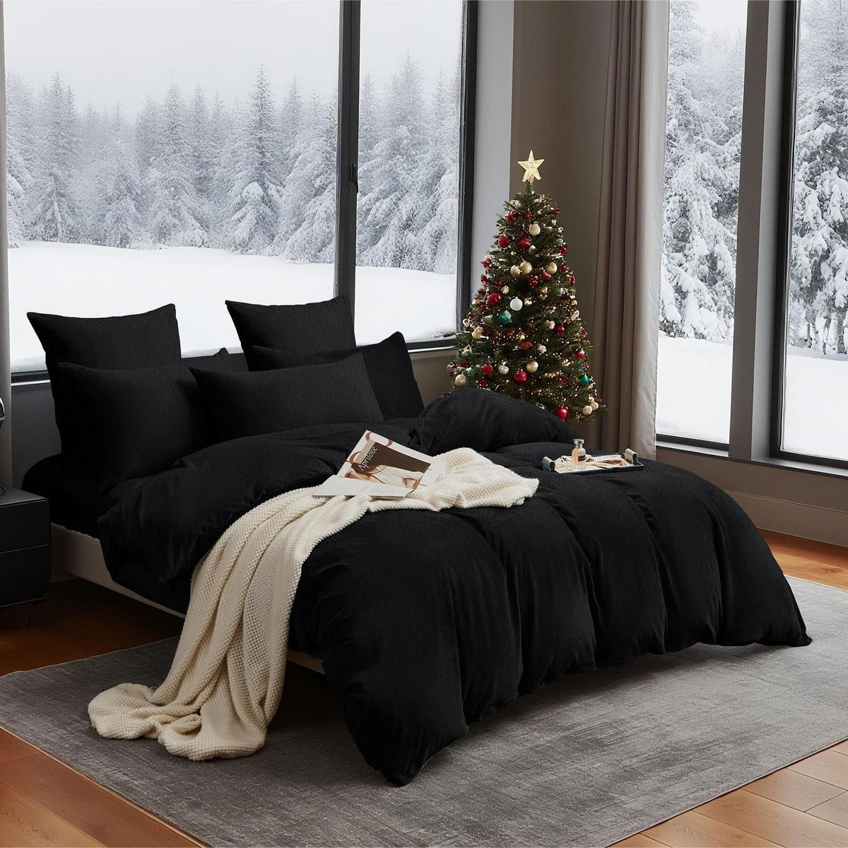Winter Bettwäsche 135x200 - Schwarz, Flauschig & Kuschelig