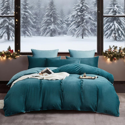 Flauschige Winterbettwäsche 135x200 cm, 4-teilig, Petrol/Hellblau