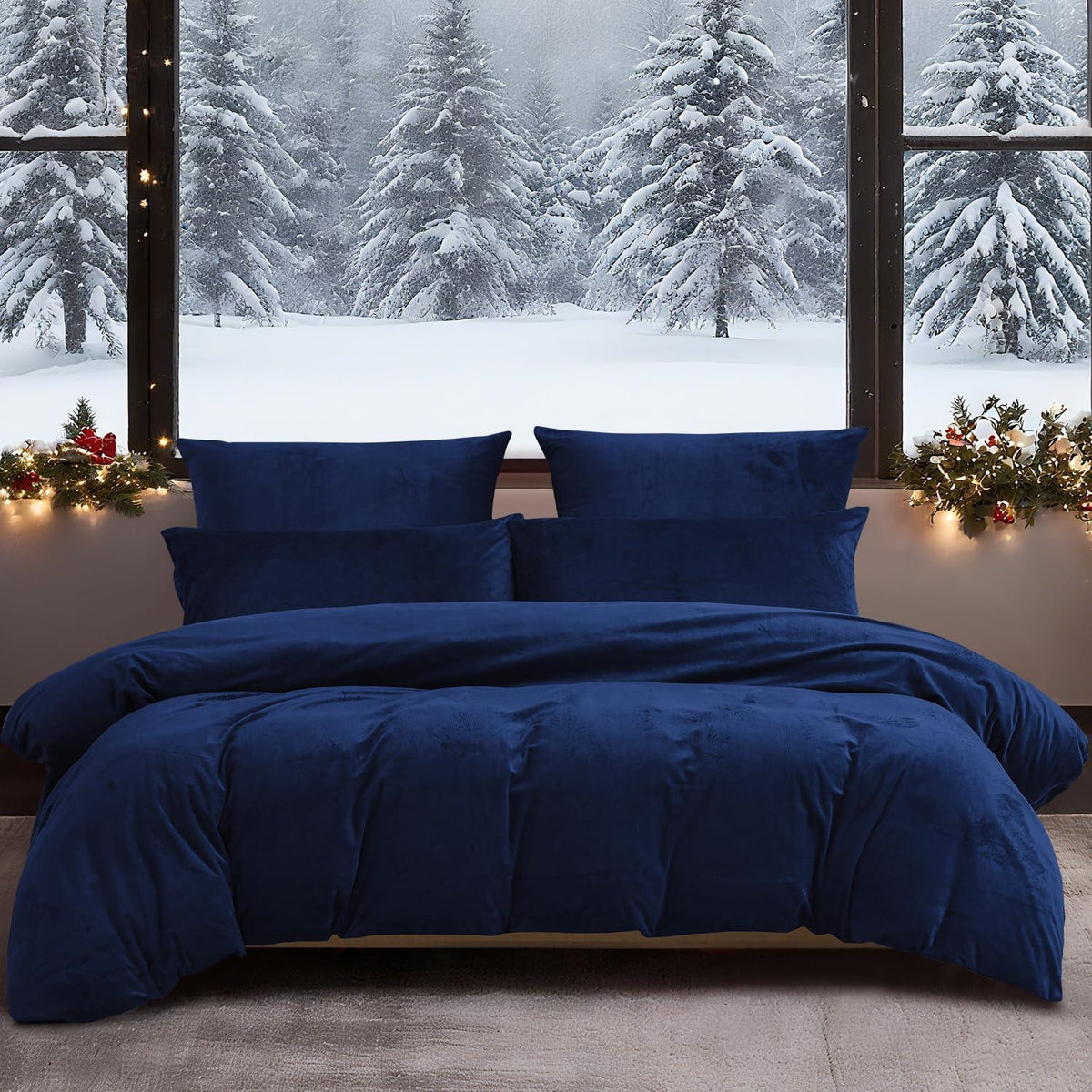 Winter Bettwäsche 135x200 Dunkelblau - 4teilig, Flauschig & Warm