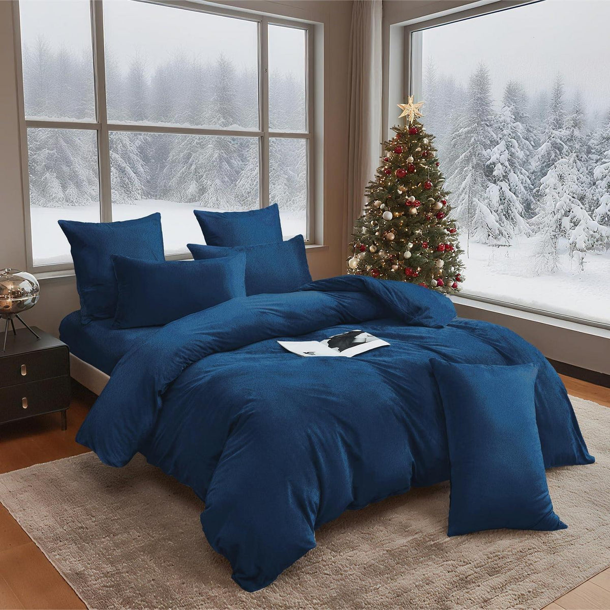 Winter Bettwäsche 135x200 Dunkelblau - 4teilig, Flauschig & Warm