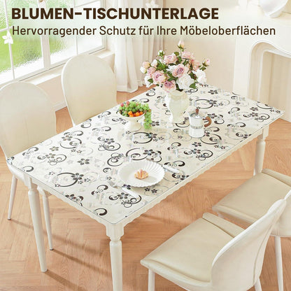 Transparente Tischfolie Blumenmuster 90x180 cm | Schutzfolie wasserdicht
