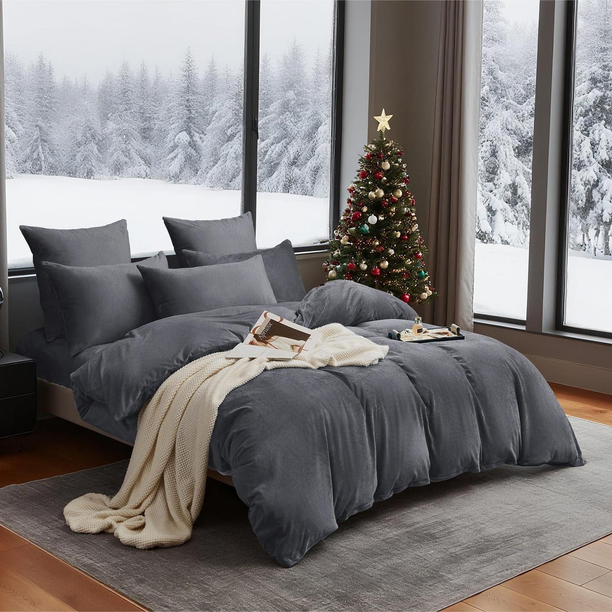 Flauschige Winterbettwäsche 135x200 Grau 4-teilig